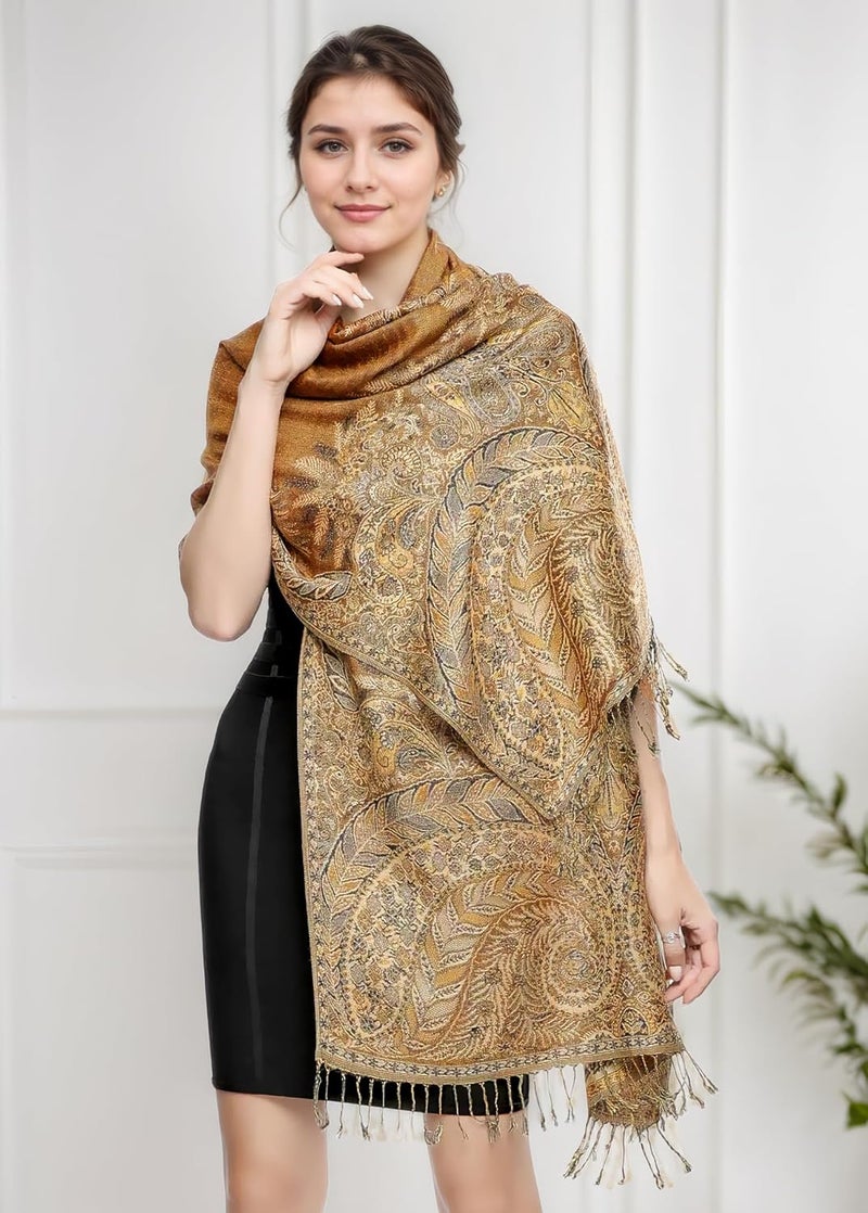 Achillea Big Paisley Pashmina Shawl Wrap for Women – Elegant Scarf for Weddings, Evening Dresses, Festivals & Daily Wear - Image 1